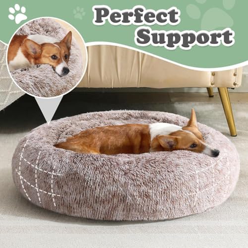 JOLLYVOGUE Dog Bed, Calming Anti-Anxiety Large Dog Bed, Fluffy Donut Cushion - Image 3