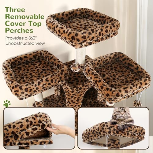 Globlazer Cat Tree Tower for Multiple Adult Cats, Leopard Print - Image 3