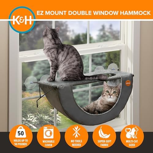 K&H Cat Window Perch, EZ Mount Double Cat Window Hammock, Holds 50 lbs - Image 3