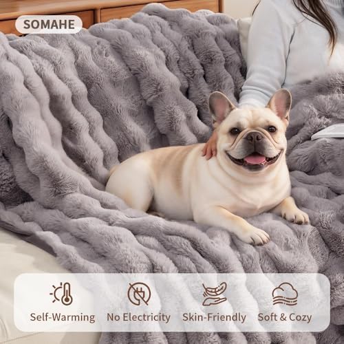 SOMAHE Dog Blanket for Couch Bed, Soft Faux Fur, Large 39x31 Dark Grey - Image 5