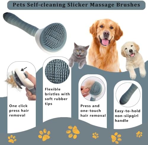 7PCS Dog Grooming Brush Kit for Shedding and Matted Fur, Self-Cleaning Slicker - Image 2
