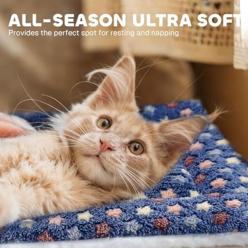Mora Pets Cat Bed Ultra Soft Dog Crate Pad Star Print 14 x 17.5 inch Blue - Image 2