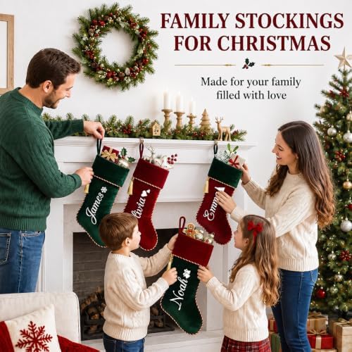 Personalized Christmas Stockings 10 Pack Red Green, Velvet - Image 4