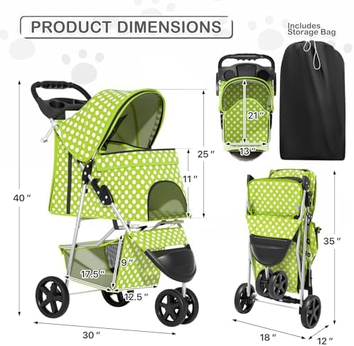 MoNiBloom Pet Stroller for Small/Medium Dogs and Cats, Lawn Green - Image 3