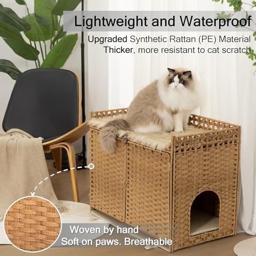 Rattan Cat Litter Box Enclosure Large, 30.3”L x 18.2”W x 24.2”H - Image 6