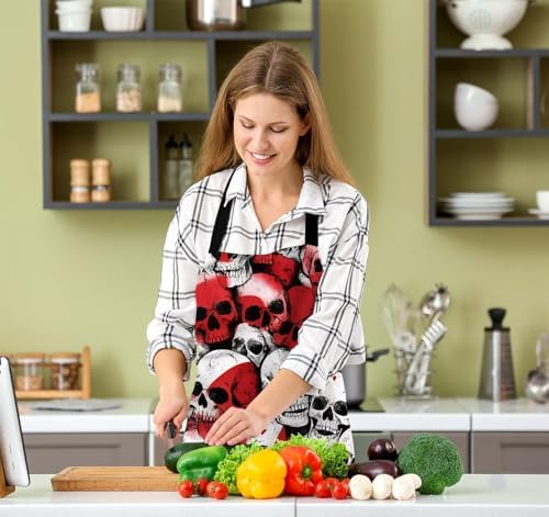 Skull and Blood Pattern Apron Adjustable Neck Bib Apron - Image 5