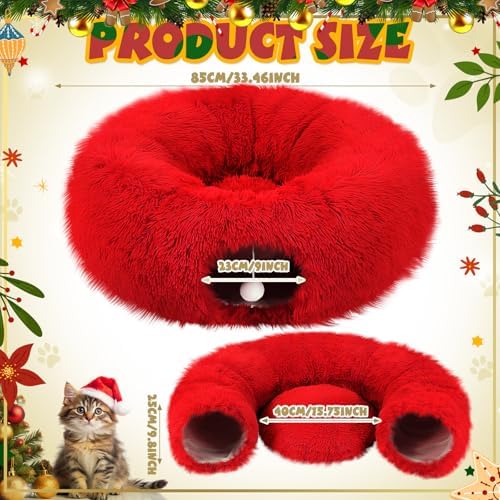 Thyle Red Plush Christmas Cat Tunnel Bed, 3ft X 3ft X 9.8in - Image 4