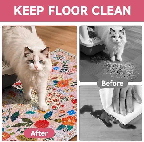 Cat Litter Mat, Upgrade Non-Slip Kitty Litter mat, Traps 100% Litter, Soft on - Image 3