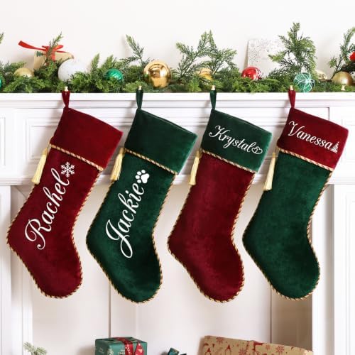 Personalized Christmas Stockings 10 Pack Red Green, Velvet - Image 2