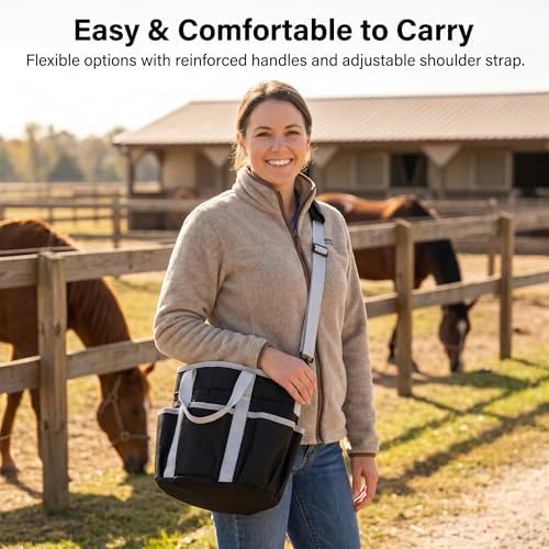 Horse Grooming Tote Bag with 6 Pockets & Drawstring Closure, Portable Grooming - Image 5