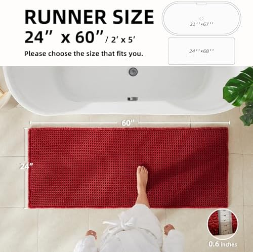 TYUU Waffle Runner Rug Bathroom, Long Boho Bath Mat, 60x24 Burgundy - Image 2