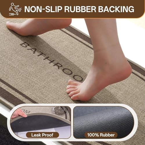 Bath Mat Non Slip, Quick Dry Bathroom Rug Door, Border Brown - Image 4