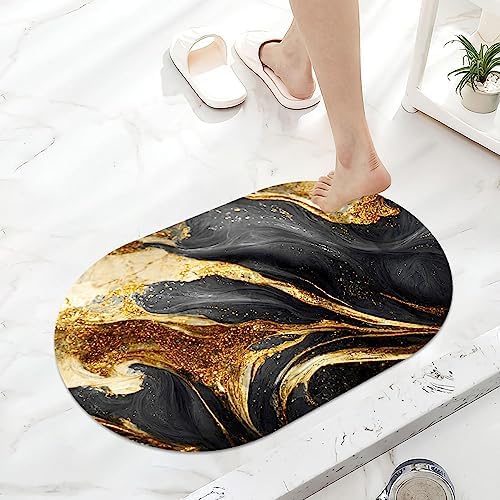 Black Grey Gold Marble Texture Super Absorbent Quick-Drying Bathroom Mat Rug - Image 6
