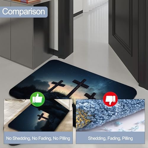 Three Wooden Cross Bathroom Rugs, Non Slip Quick Dry Starry Sky Night Bath Mats - Image 4