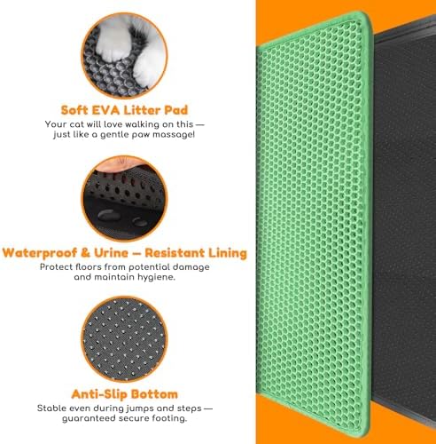 Cat Litter Mat 35"x24", Double Layer EVA Litterbox Mat Green - Image 3