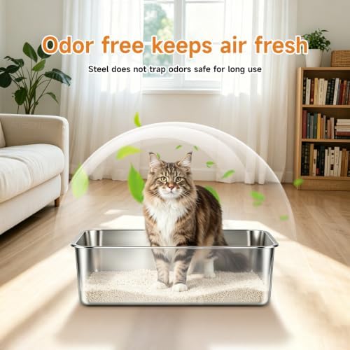 Stainless Steel Cat Litter Box Sturdy Metal Pan - Image 3
