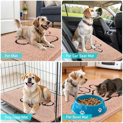 OLANLY Dog Door Mat for Muddy Paws 48x30, Paw Print Design Chenille Mud Mat - Image 7