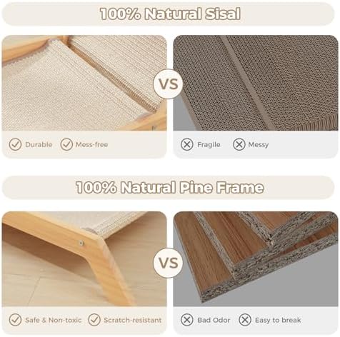 Avont Sisal Cat Scratcher Bed for Indoor Cats, Solid Wood Scratching Lounge - Image 4