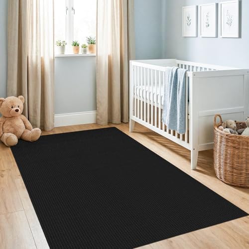 Washable 4x6 Rug for Living Room: Waffle Textured Non Slip Area Rugs Black - Image 4