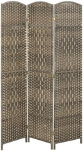 HOMCOM 3 Panel Room Divider 6 Ft Privacy Screen Hand-Woven Dark Rustic Oak by HOMCOM