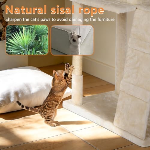 BestPet | 81" Cat Tree Tower | Cream | Sturdy Multi-Level Cat Tree - Image 6