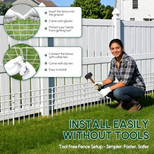 17ft x 13in Garden Fence Animal Barrier, 12 Panels No Dig Fence Panels - Image 6