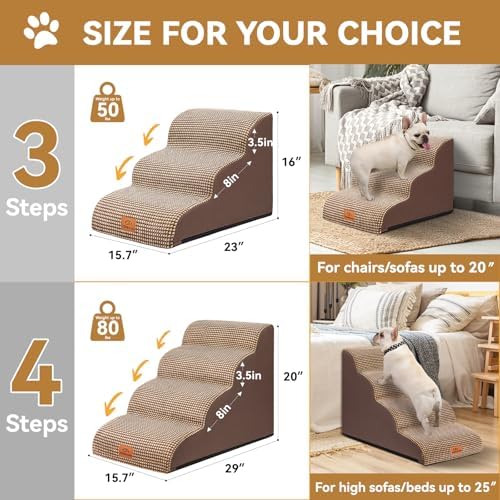 Zerbuger Dog Ramp and Stairs for Bed, Coffee 3 Steps 16" H, Nonslip Cover - Image 2