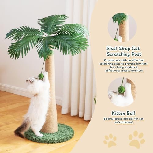 43.3inch Palm Tree Shape Style Sisal Cat Tree Scratching Post Cats, Wear - Image 3