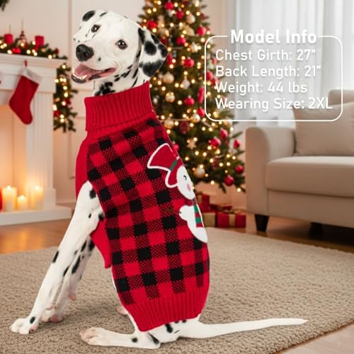 KYEESE Dog Christmas Sweater for Small Dogs with Red Buffalo Plaid Snowman - Image 6