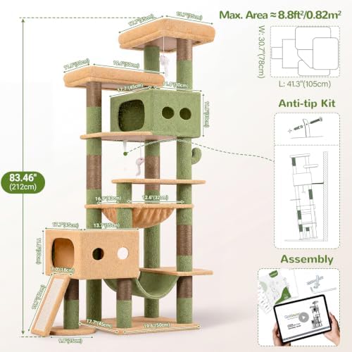 Globlazer 83inch Sturdy Cactus Multi-Level Tall Cat Tower - Image 5