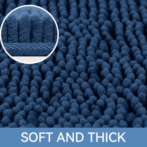 Bcoimo Bath Rug Mat, Chenille Extra Soft Navy Long Bathroom Runner Floor Rug - Image 3