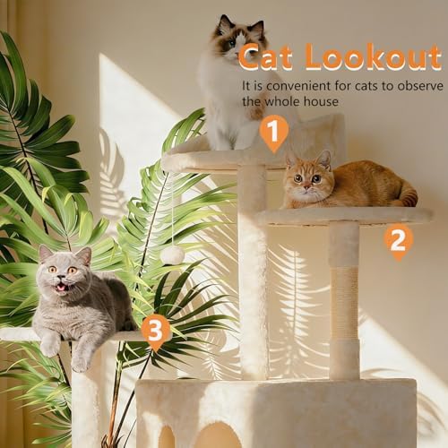 BestPet | 81" Cat Tree Tower | Cream | Sturdy Multi-Level Cat Tree - Image 4