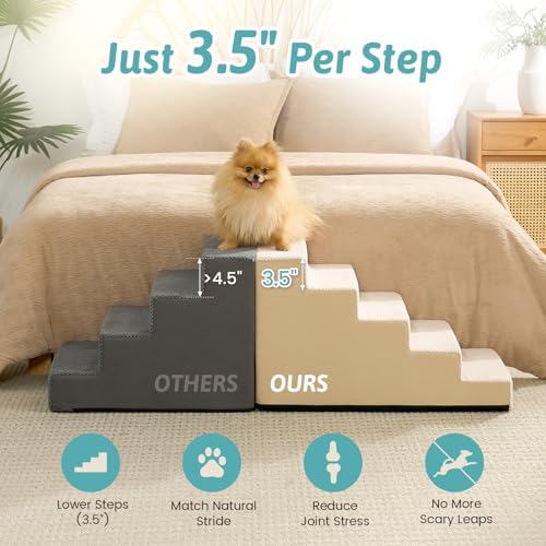 COZY KISS Dog Stairs for Small Dogs, 5 Step Pet Stairs for Beds & Couches - Image 2
