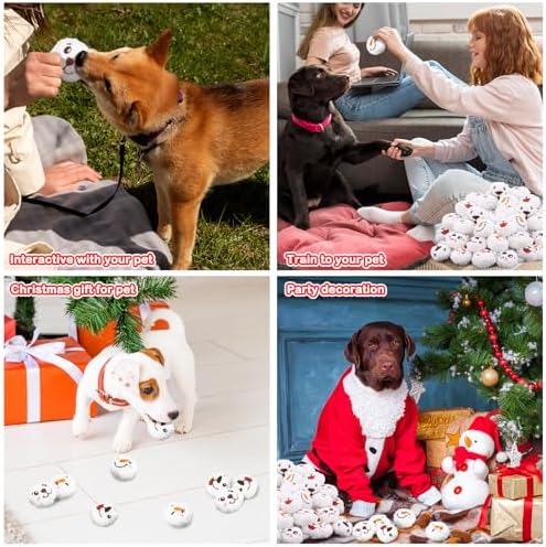 60 Pcs Christmas Dog Toys Squeaky Plush Balls, Soft Puppy Snowball with Dog & Snowman Smile, Christmas Pet Squeaker Fluffy Ball for Interactive Small & Medium Dogs Xmas Toys Party Decorations - Image 5