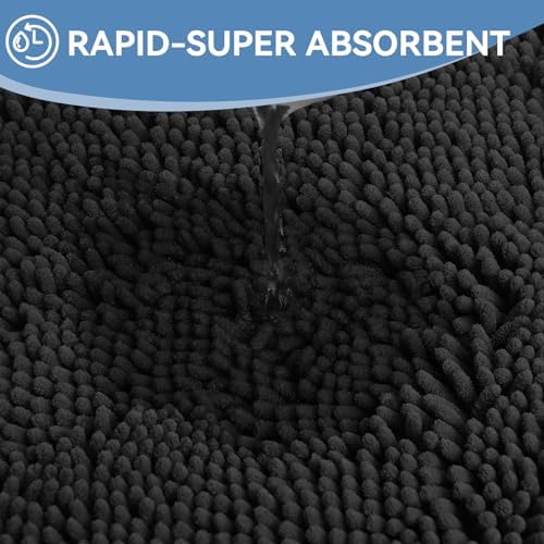 Bcoimo Bath Rug Mat, 70x24 Chenille Non Slip Black Long Bathroom Runner Rug - Image 5