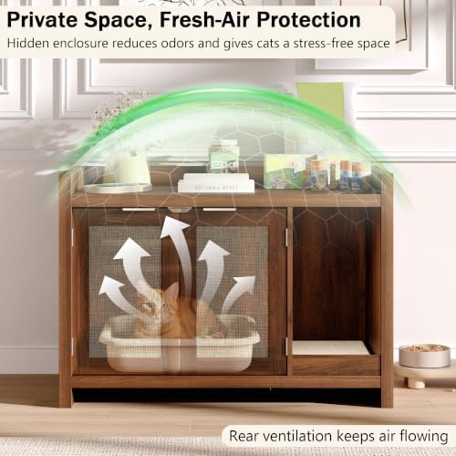 Cat Litter Box Enclosure, Modern Rattan Hidden Litter Box Furniture - Image 4