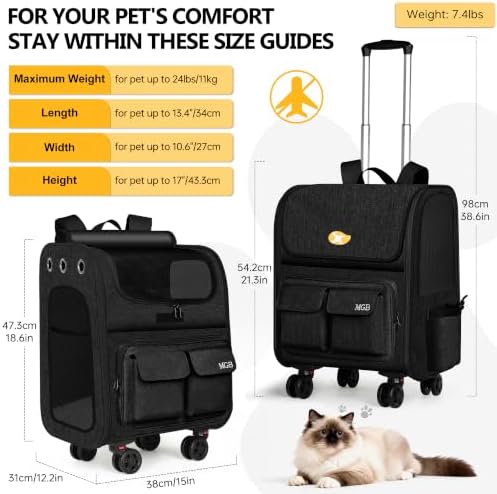 MGB Rolling Cat Carrier with Wheels, Pet Carrier - Image 2