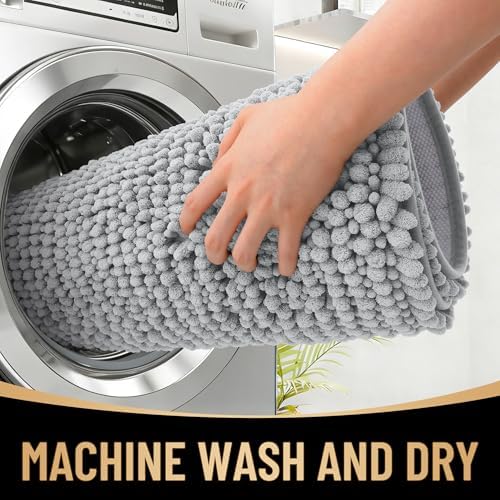 OLANLY Thick Chenille Bathroom Runner Rugs Mats 44x24, Light Grey - Image 4