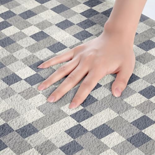 Pixel Grid Style Bathroom Rug, Modern Aesthetic Non Slip Bath Mat - Image 4