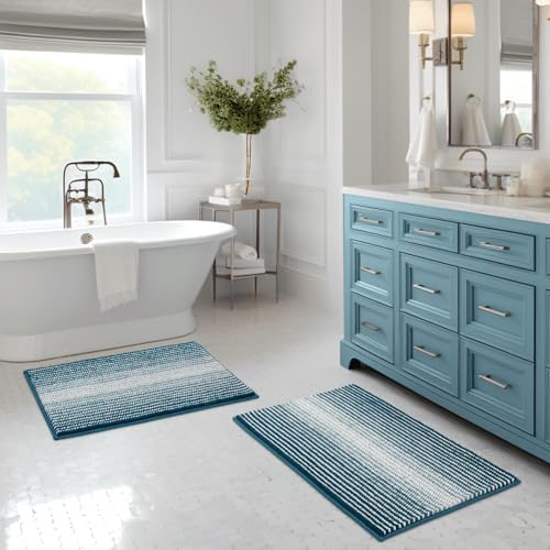 BSICPRO Bathroom Rugs Sets 2 Piece, Non Slip Striped Bath Mats by BSICPRO