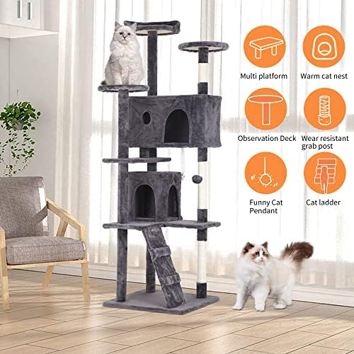 BestPet | 70" Cat Tree Tower | Light Gray | Sturdy Multi-Level Cat Tree - Image 5