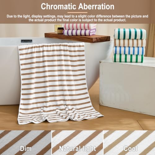 JML Microfiber Beach Towels Set, 6 Pack, Cabana Stripe Coffee - Image 5