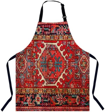 Antique Turkish Carpet Pattern Print Red Apron by Unknown