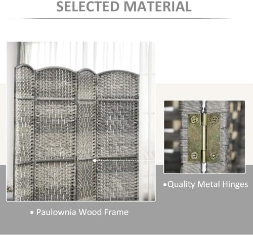HOMCOM 4 Panel Room Divider 6 Ft Privacy Screen Hand-Woven Mixed Gray - Image 5