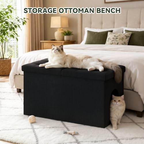 3-in-1 Cat Litter Box Enclosure Furniture, Cat Ottoman - Image 5