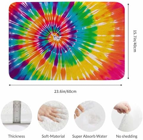 Tie Dye Bath Rugs Abstract Rainbow Swirl Tie Dye Microfiber Bathroom Mat Soft - Image 3