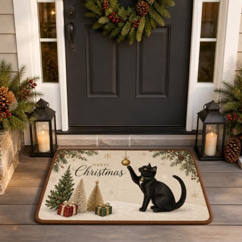 Christmas Doormat Black Cat Pet Non Slip Bath Doot Mat 17x30 - Image 2