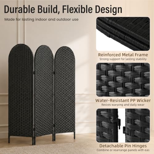 3 Panel PE Rattan Room Divider, Privacy Screen - Image 7