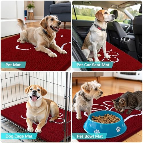 OLANLY Dog Door Mat for Muddy Paws 30x20, Paw Print Design Chenille Mud Mat - Image 7