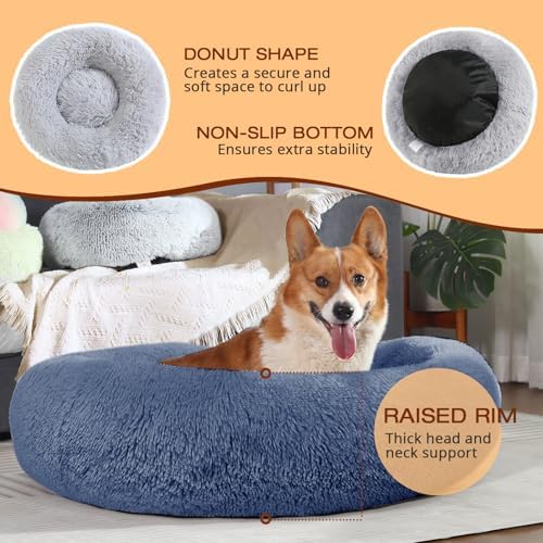 JOLLYVOGUE Dog Bed, Calming Anti-Anxiety Large Dog Bed, Fluffy Donut Cushion - Image 5